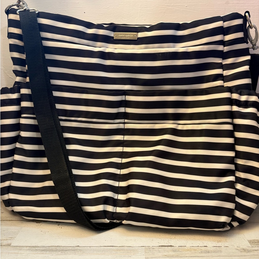 kate spade Black and White Striped Baby Bag with Crossbody Strap